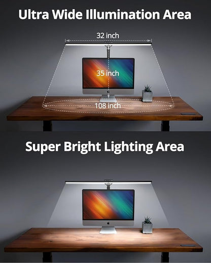 LED Desk Lamps for Home Office 24W Double Head with USB Charging Port and Plug,Modern Architect Table Light with Clamp 5CCT Color Changing Dimmable for Reading Study 31.5Inch Balck