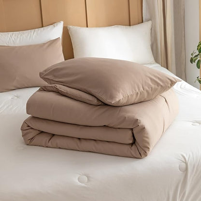 ROSGONIA Twin Comforter Set for Girls Boys Taupe Brown, 1 Boho Tan Comforter & 1 Pillowcase, All Season Kids Comforter Lightweight Dorm Bedding