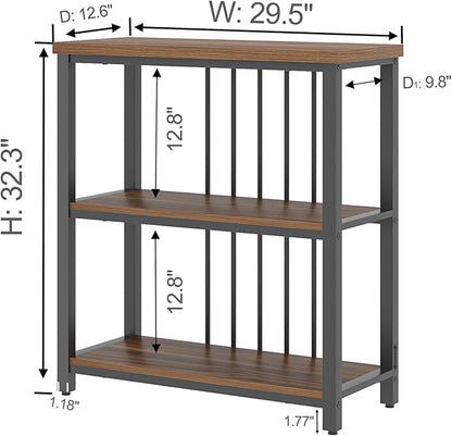FOLUBAN Bookshelf, Small Modern 3 Tier Bookcase, Wood and Metal Standing Storage Book Shelves for Living Room, Office, Bedroom (Rustic Walnut)