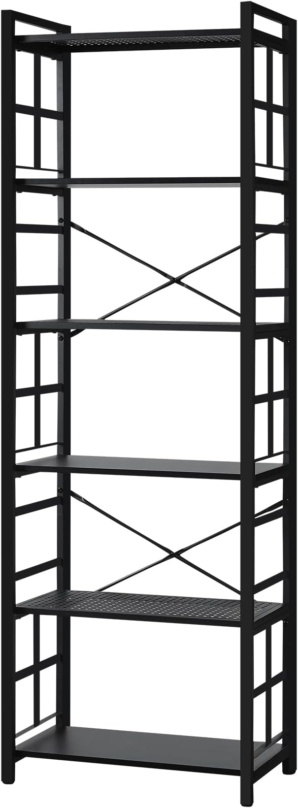HOMBAZAAR Bookshelf,6 Tier Tall Bookshelf with Metal Frame,Open Bookshelves and Bookcases,Industrial Book Shelf for Living Room,Home Office and Bedroom,Black
