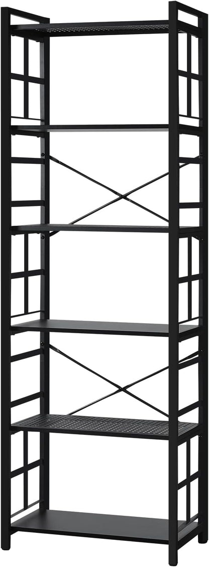 HOMBAZAAR Bookshelf,6 Tier Tall Bookshelf with Metal Frame,Open Bookshelves and Bookcases,Industrial Book Shelf for Living Room,Home Office and Bedroom,Black