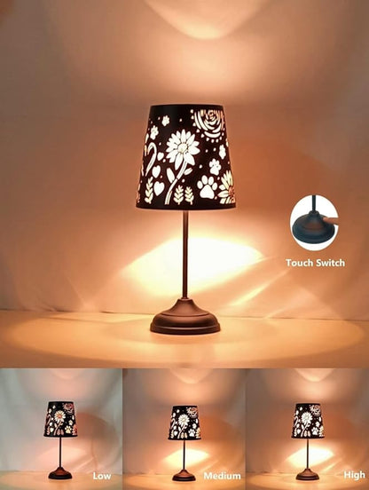 Touch Mini Table Lamp, Dimmable Touch Bedside Lamp, Black Metal Cutout Lampshade, Decoration Desk Lamp