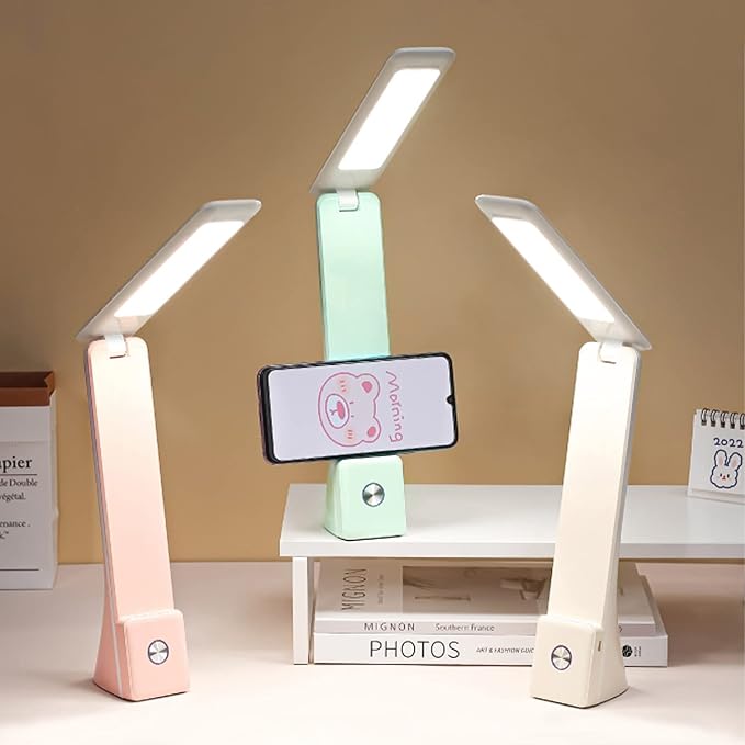 LED Desk Lamp (Green), Cordless Lamp with 3 Lighting Modes, Rechargeable Reading Lamp with Adjustable Arm, Foldable Eye Caring Table Light for Home Office Study
