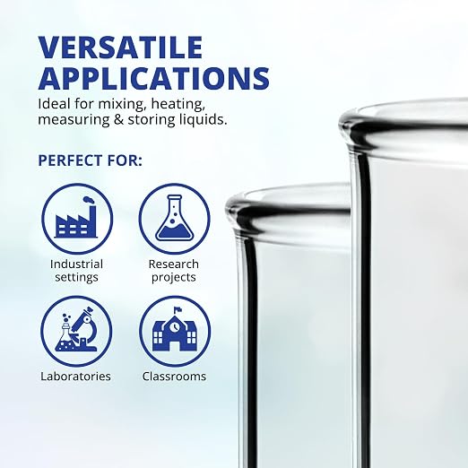 United Scientific™ Borosilicate Glass Beaker, 1000ml, Autoclavable, 1 Each | Chemistry Glassware, Low Form Griffin Design, Molded Pour Spout, ASTM-E960 Compliant, Double Scale Graduated