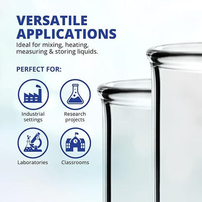 United Scientific™ Borosilicate Glass Beaker, 1000ml, Autoclavable, 1 Each | Chemistry Glassware, Low Form Griffin Design, Molded Pour Spout, ASTM-E960 Compliant, Double Scale Graduated