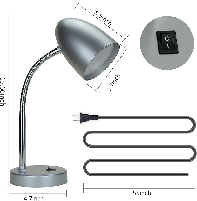 LED Desk Lamp, Flexible Gooseneck with Table lamp, 3.5W 240LM 4000K Cool White Study Lamps for Bedroom and Office, Eye Protection, ETL Listed Silver