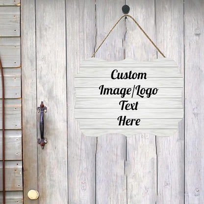 Personalized Wooden Welcome Sign for Front Door - Customized Home Decor With Image/Text - Hanging Farmhouse Decorations for Home Office - 11.2 * 8 Inch
