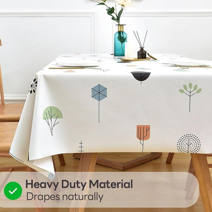 Wipeable Waterproof Tablecloth Vinyl Tablecloths for Rectangle Tables Heavy Duty PVC Tablecloth for Kitchen Dining Table(Small Trees, 54'' x 54'')