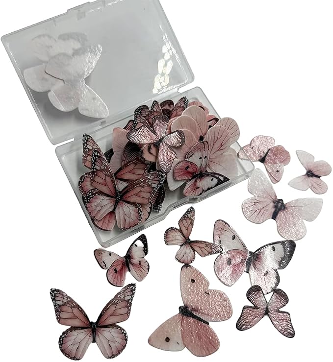 80-Piece Edible Wafer Paper Pink Butterfly Cake Decorations – Rice Paper Butterfly Toppers, Icing Decor for Birthday Cakes, Cupcakes, Cookies, and Desserts – Pastel Pink Theme