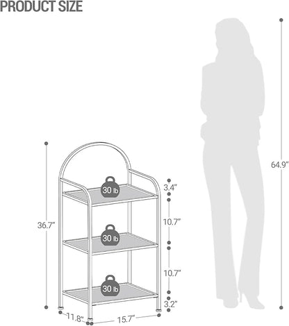 Bookcase Bookshelf, Tempered Glass Bookshelves, Slim Shelving Unit for Bedroom, Bathroom, Home Office, Steel Frame, 3 Tier Black BC10301B