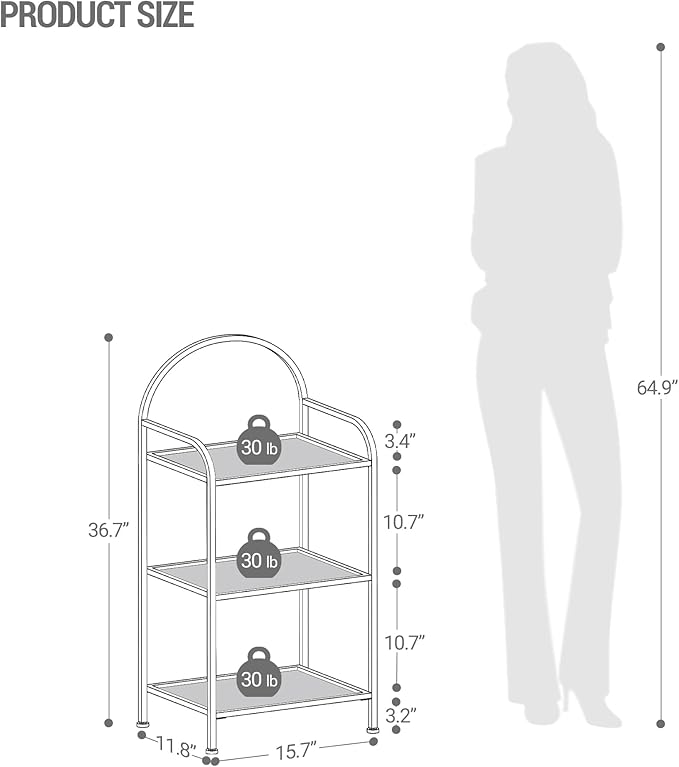 Bookcase Bookshelf, Tempered Glass Bookshelves, Slim Shelving Unit for Bedroom, Bathroom, Home Office, Steel Frame, 3 Tier Gold BC10301G