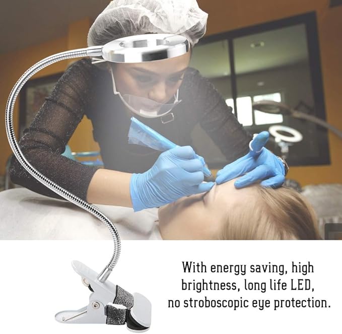 USB Gooseneck Lamp, Circle Makeup Lamp Eyebrow Lip Tattoo Beauty Salon Desktop LED Lights with Clip, Portable Desk Light for Reading, Makeup