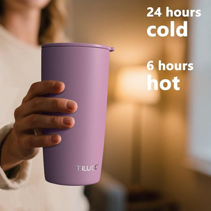 TILUCK 20 oz Insulated Coffee Tumbler with BPA-Free Lid | Travel Coffee Mug, Dishwasher Safe, Cup Holder Friendly, Double-Wall Vacuum Insulation for Hot & Cold Drinks, Matte Lilac