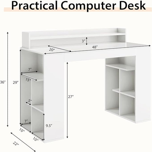 Computer Desk with Bookshelf, 48” Home Office Desk with 2 Open Shelves of 10 Cubbies, Monitor Shelf, Writing Desk Computer Workstation for Home, Office, Bedroom
