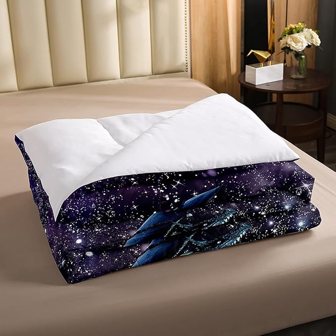 Erosebridal Dragon Bedding Set Purple Nebula Comforter Set King Size Mysterious Outer Space Duvet Set Trippy Bedding Set for Kids Boys Girls Teens Room Decor, Safari Wildlife Animals Quilt Set