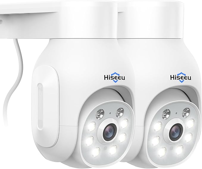 Hiseeu Security Camera Wireless Outdoor, 5MP Color Night Vision WiFi Surveillance Camera Pan/Tilt with Motion Detection/Siren/Light Alarm, 2-Way Audio, IP66 Weatherproof, No Monthly Fee, 2PCS