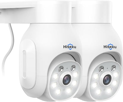 Hiseeu Security Camera Wireless Outdoor, 5MP Color Night Vision WiFi Surveillance Camera Pan/Tilt with Motion Detection/Siren/Light Alarm, 2-Way Audio, IP66 Weatherproof, No Monthly Fee, 2PCS