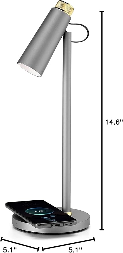 Dimmable 4W LED Desk Light Charging Station - Smart Phone Qi Wireless Charger Lamp w/Adjustable Shade - Modern Bedside/Study/Office Table Lighting - Silver/Gold
