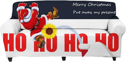FKELYI Chrismtas Sofa Cover Slipcover Santa Claus Hohoho Design Stretch Sofa Couch Cover Durable Furniture Protector with Elastic Bottom-L