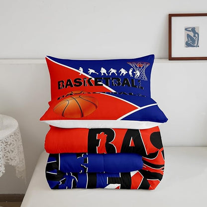 Erosebridal Basketball Twin Bedding Sets for Boys Girls Basketball Player Comforter Set Sports Bedding Comforter Sets for Kids Teen Orange Blue Geometric Quilt Duvet 1 Pillow Case Bedroom Dorm Decor