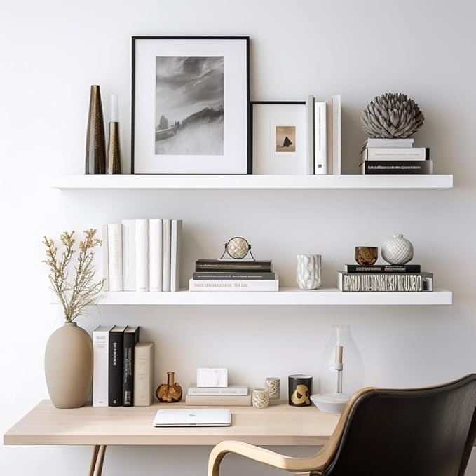LaVie Home Floating Shelves, 36 Inch Wall Shelf Set of 2, Hanging Shelf with Invisible Brackets, Wall Decor for Bathroom, Bedroom, Living Room, Kitchen Storage, Modern White