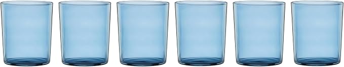 Oneida Stackables Blue Drinking Glasses, Set of 12 | glass, dishwasher safe | 6 short 8.5oz and 6 tall 14oz glasses | vibrant blue stackable design | 2.5 inch