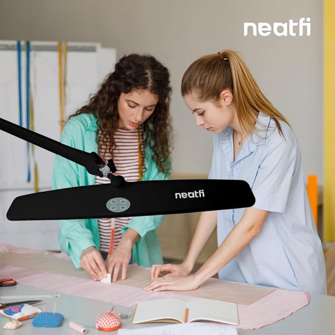 Neatfi Elite HD XL Task Lamp, 3 Adjustable Light Modes, 22 Inches Wide, 2260 Lumens, 84PCS SMD LED, Super Bright Desk Lamp, Non-Polar Dimming (CCT with Clamp, Black, 22 Inches)