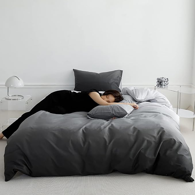Gradient Gray Comforter Set Ombre White Gray Bedding Set Cal King Women Aesthetic Comforter 3 PCs Gray Color Bed Comforter Set California King Gradient White and Gray Comforter Set