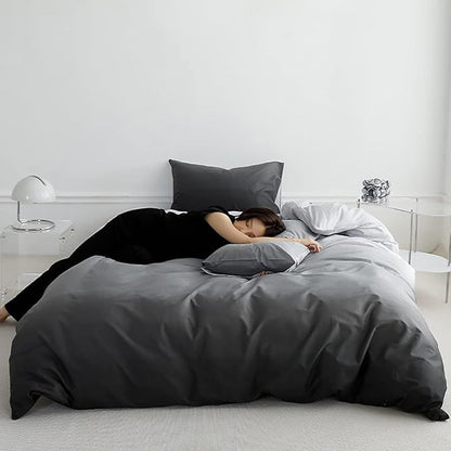 Gradient Gray Comforter Set Ombre White Gray Bedding Set Cal King Women Aesthetic Comforter 3 PCs Gray Color Bed Comforter Set California King Gradient White and Gray Comforter Set