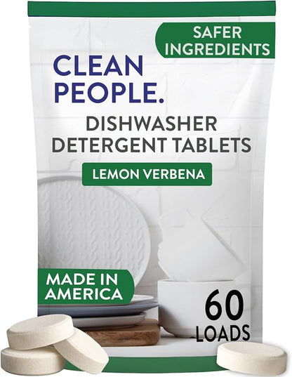 The Clean People Dishwasher Tablets - Cuts Grease & Rinses Sparkling Clean - Residue-Free - Phosphate Free Dishwashing Tablets (60 Count, Lemon Verbena)