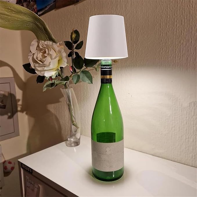 Wireless Wine Bottle Light Head, Portable LED Wireless Bottle Lamp with 3 Modes Light Dimming Pridola, Rechargeable Touch Control Wine Bottle for Any Bottle (White)