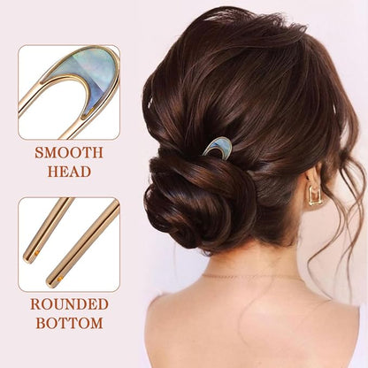 Lurrose 2pcs Hair Sticks Vintage Metal Hair Pins Moon Elegant Hair Chopsticks U Shaped Headdress Hair Styling Accessories for Woman Girls