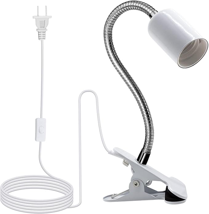 Desk Clip Lamp Holder,Clamp Clip on Light, E26/E27 Book Clamp Light Fixture,Clip Laptop Lamp 360° Flexible Grow Light Holder White 1pc
