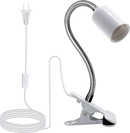 Desk Clip Lamp Holder,Clamp Clip on Light, E26/E27 Book Clamp Light Fixture,Clip Laptop Lamp 360° Flexible Grow Light Holder White 1pc