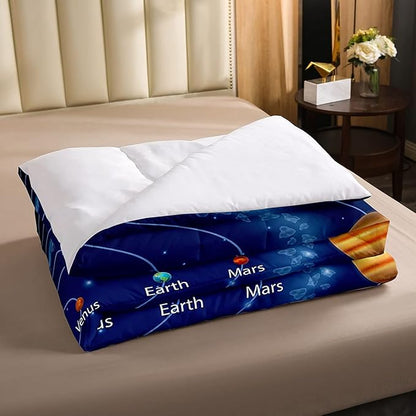 Solar System Comforter Set Full Galaxy Bedding Set Outer Space Down Comforter Kids Boys Girls Starry Sky Universe Planets Duvet Set Room Decor Super Soft Astronomy Quilt Duvet Insert, Blue