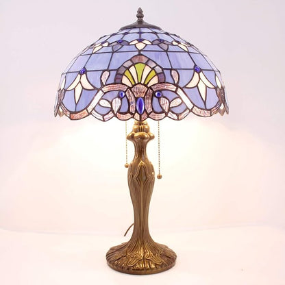 WERFACTORY Tiffany Lamp Blue Purple Stained Glass Baroque Table Lamp Lavender Style Bedside Desk Light Metal Base 16X16X24 Inches Decor Bedroom Living Room Home Office S003C Series (Blue Baraque)