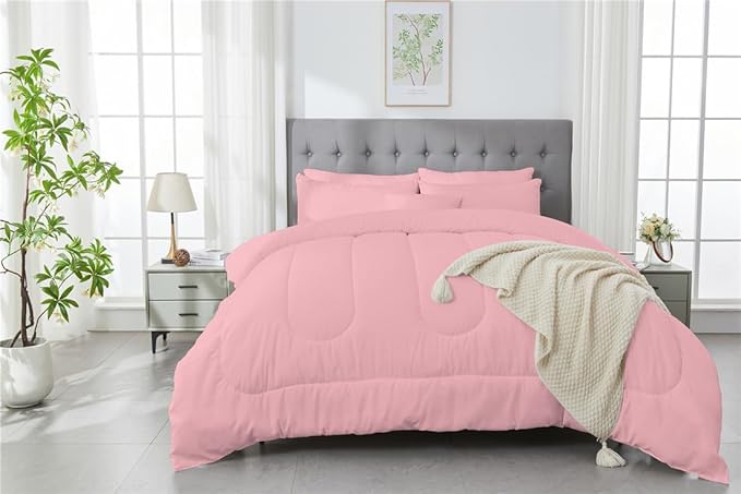 3 Piece Solid Color All Season Bedding Comforter Set Microfiber Soft Lightweight Bedding Set for Kids Teens Adults Room Decor with 1 Comforter and 2 Pillowcases Queen