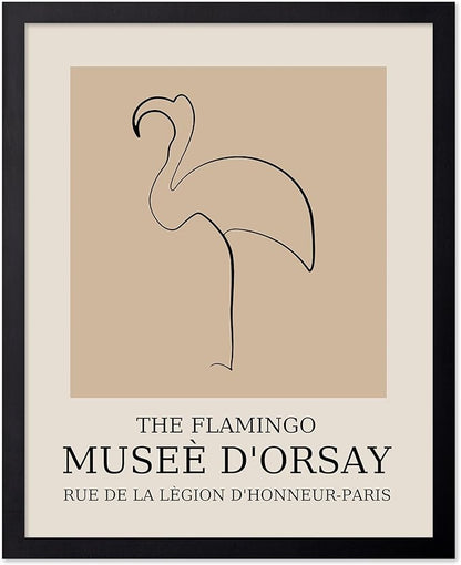 Poster Master Vintage Poster - Retro Minimalist Print - Gift for Artist, Housewarming - Flamingo, Line Drawing, Sketch, Abstract - Wall Decor for Living Room, Bedroom, 8x10 Black Framed