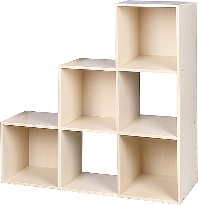 Home Basics Open and Enclosed Cube MDF Storage Organizer, Oak (6-Cube Tiered)