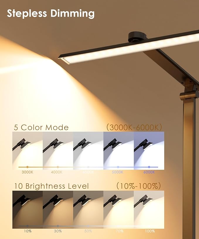 LED Desk Lamp with USB Charging Port, Eye-Caring Table Lamp, Touch Control Dimmable 5 Color Modes, 45 Min Auto-Off Timer, Foldable Study Desk Light for Home Office College Dorm & Reading