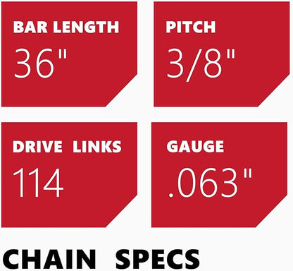 KAKEI 36 Inch Chainsaw Ripping Chain 3/8" Pitch .063" Gauge 114 Drive Links Fits Husqvarna, Stihl Models (1 chain) - Semi Chisel