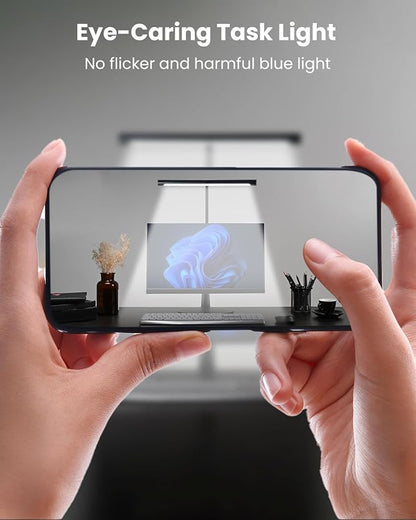 LED Desk Lamp for Home Office, Eye-Caring LED Desk Light Bar with Gooseneck, 12W Dimmable Overhead Light for Desk, Architect Clamp Lamp for Reading Study Workbench