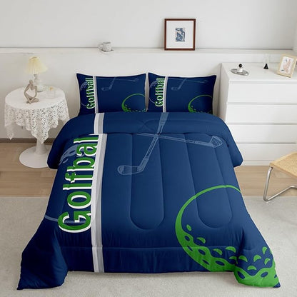Feelyou Kids Golf Comforter Set Queen Size Ball Sports Bedding Set for Boys Girls Teens Bedroom Decor Golf Ball Lover Comforter Women Men Ball Games Duvet Set with 2 Pillow Case