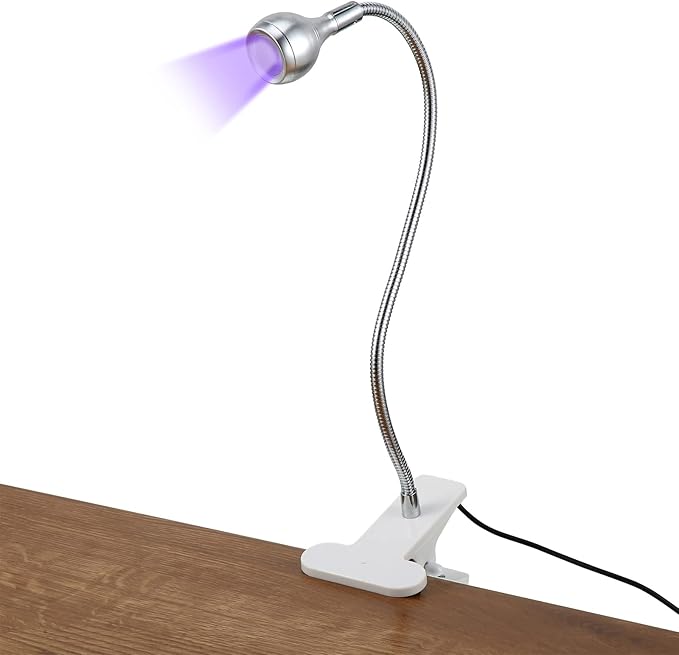 Big Chip 395nm UV LED Light Fixtures with Gooseneck and Clamp Mini Desk Light Clamp Portable Gooseneck for Outdoor Stall Gel Nail Curing, 5V USB Input(Silver,1 Piece)