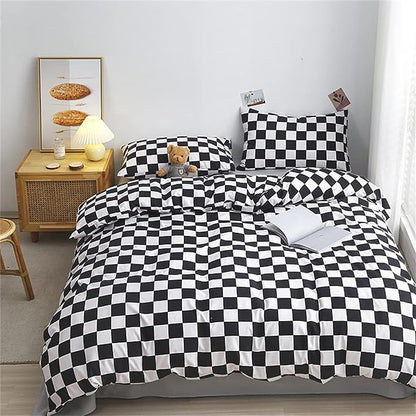 Wellboo Black White Plaid Comforter Sets Full Women Men Black and White Checkerboard Grid Bedding Comforters Cotton Boys Girls Modern Black Checkered Geometric Quilts Luxury Abstract White Bedding