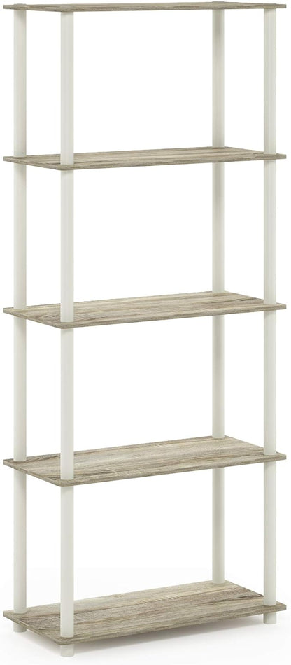 Furinno Turn-N-Tube 5-Tier Multipurpose Shelf / Display Rack / Storage Shelf / Bookshelf, Round Tubes, Sonoma Oak/White