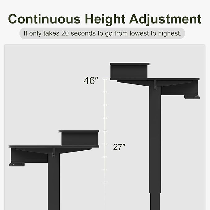 BANTI Height Adjustable Electric Standing Desk with 4 Drawers, 63 x 24 Inch Table with Storage Shelf, Sit Stand Desk, Black Top