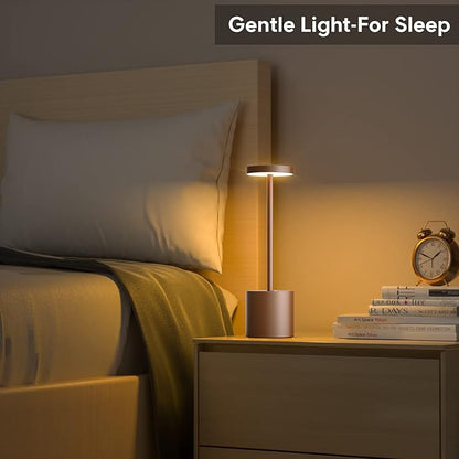Cordless Table Lamp Rechargeable, 10.25in Portable Battery Operated Powered Desk Lamps 3 Colors Stepless Dimmable Night Lights for Outdoor Dining Restaurant Bar Garden Patio Living Room-Moka