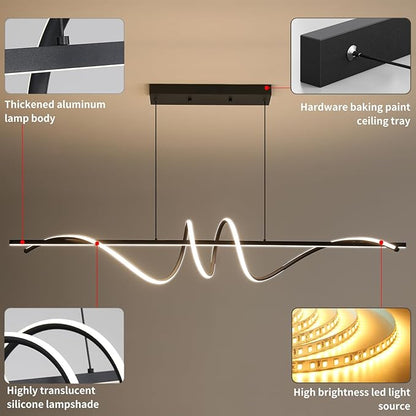 Modern Ceiling Chandelier Light, Anti Flicker Pendant Lamp with Remote Control Dimmable 3 Color Mode & Brightness (Warm Cool Neutral Light) for Kitchen Bar