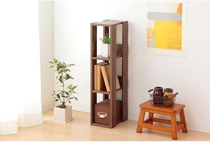 USA 3-Tier 8" Slim Open Wooden Bookshelf with Adjustable Shelves, Easy Assembly Bookcase Farmhouse Shelf for Small Spaces Bedroom Office Living Room Indoor, Brown